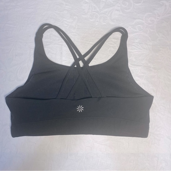 Athleta 12 Girl or XS Women’s Strappy Back Sports Bra Yoga Longline Black - Picture 1 of 8